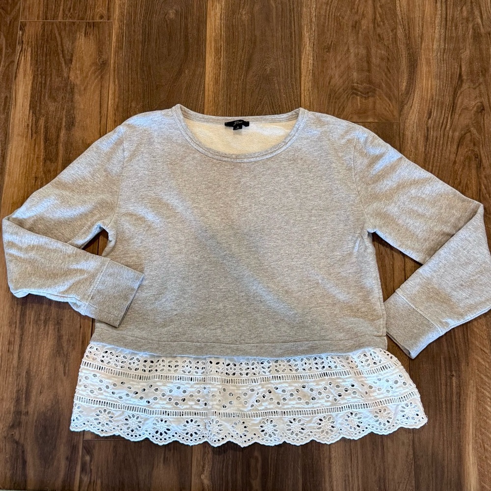 J. Crew [S] Gray Knit Sweater with Lace Detail